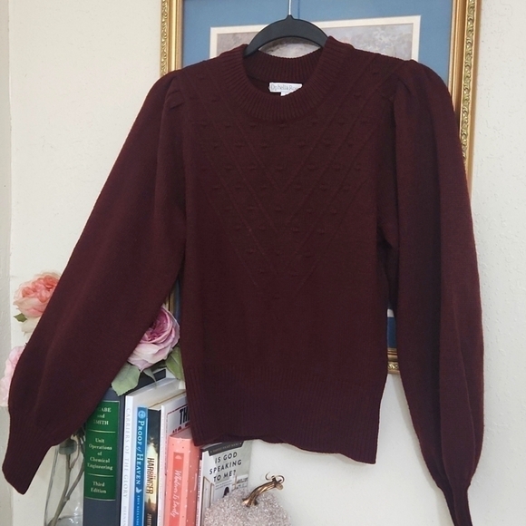 Burgundy balloon sleeve knit sweater Cozy Fall Winter formal party church school - Picture 3 of 10